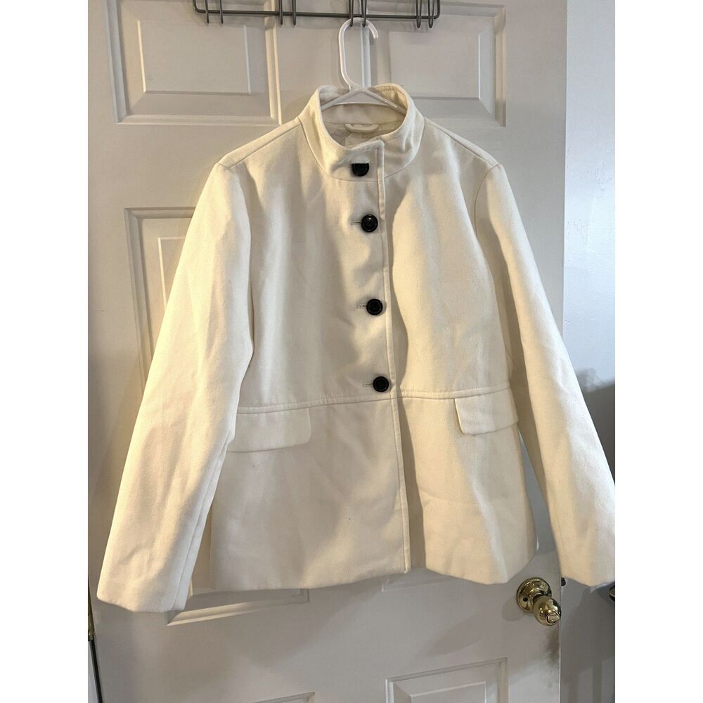 Old Navy NWT White Button Up Peacoat Style Jacket Minimalist Classic Collar L